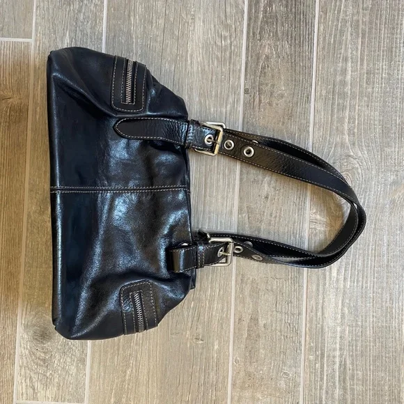 FRANCESCO BIASIA Black Leather Unconstructed Handbag w/Zippered Sides - Picture 8 of 10